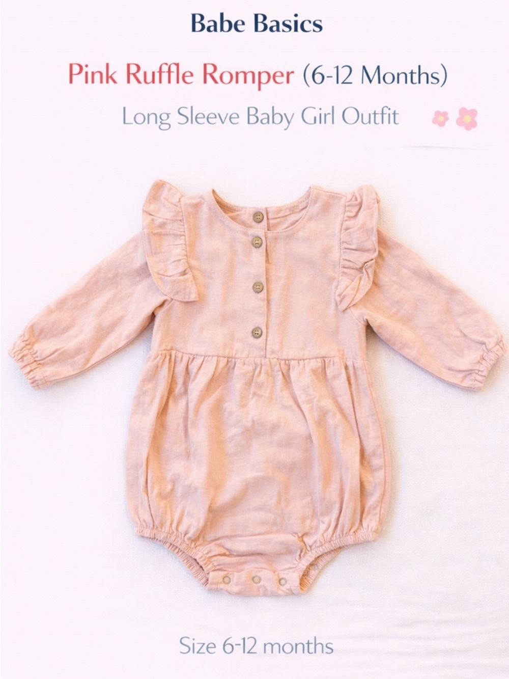 Babe Basics Pink Ruffle Romper (6–12 Months) | Long Sleeve Baby Girl Outfit
